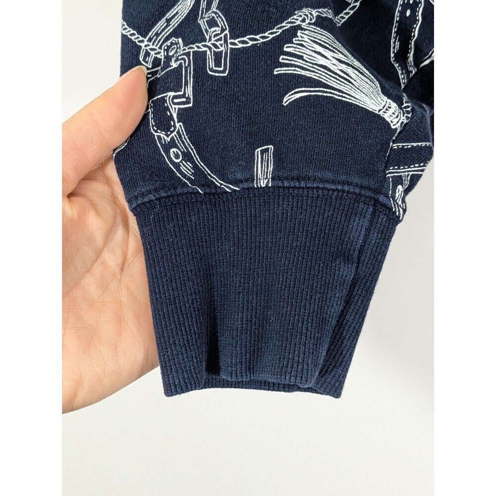 Lauren Ralph Lauren Cropped Hoodie Navy Chain Print Casual Pullover Sz L - Picture 6 of 9